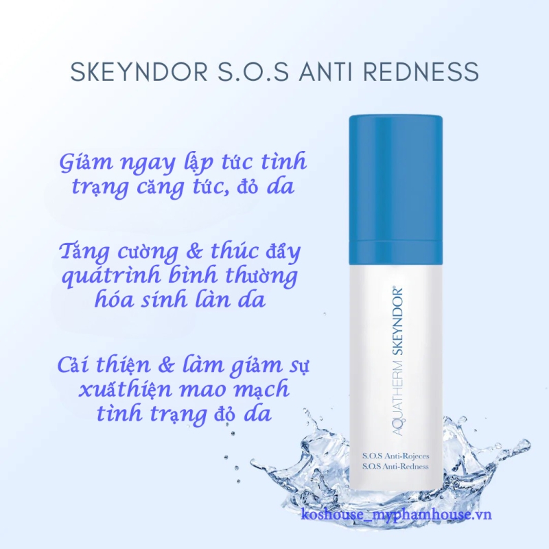 Skeyndor Aquather Sos Anti Redness 30ml - Serum phục hồi cấp tốc cho da mẩn đỏ và nhạy cảm